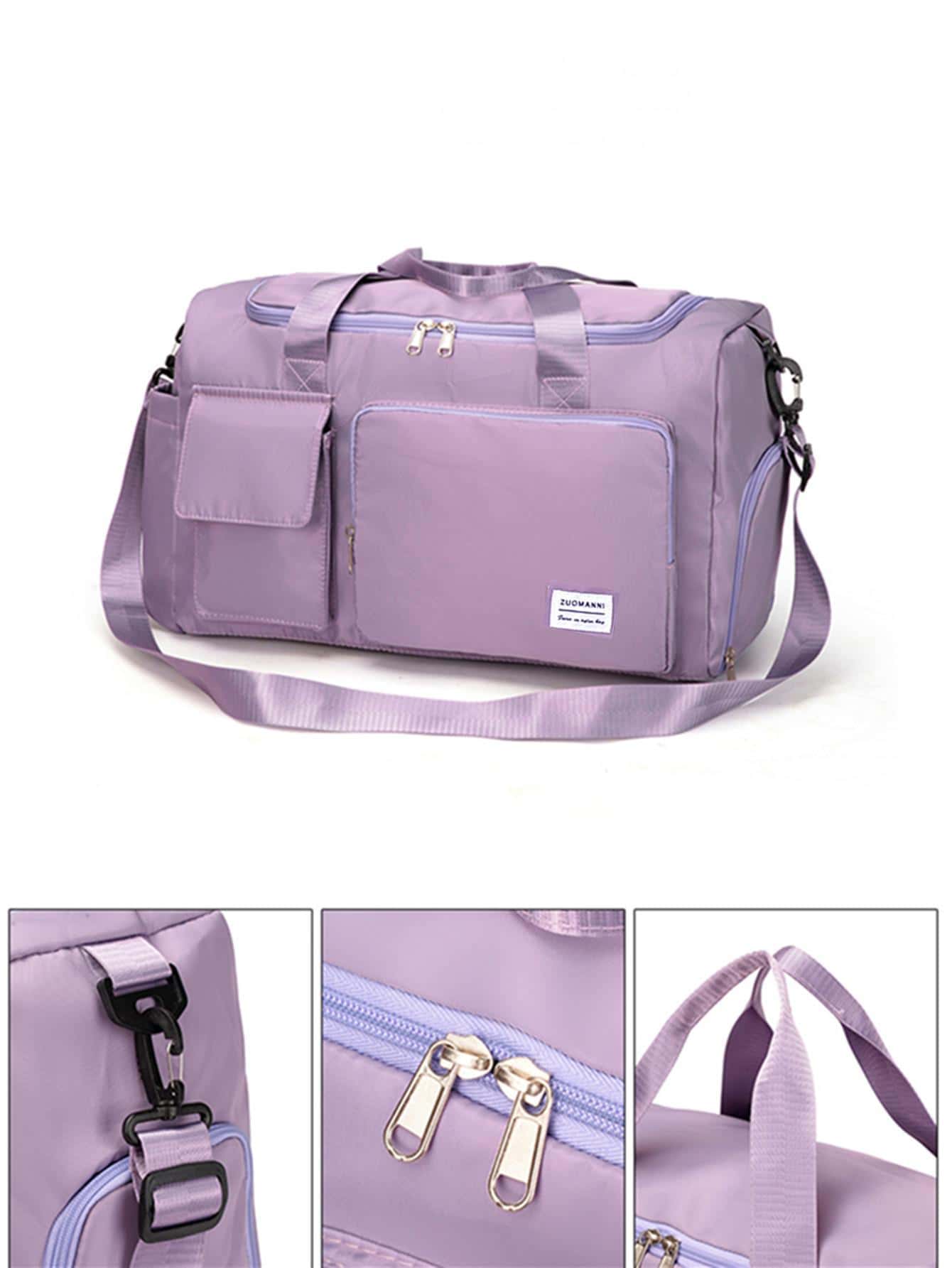 Letter Patch Decor Duffel Bag - Purple - View 1