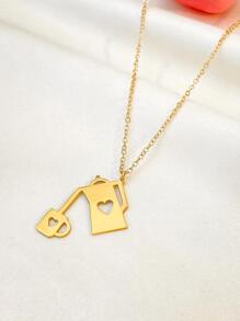 愛心細節項鍊 - 金黃色 - 查看 4