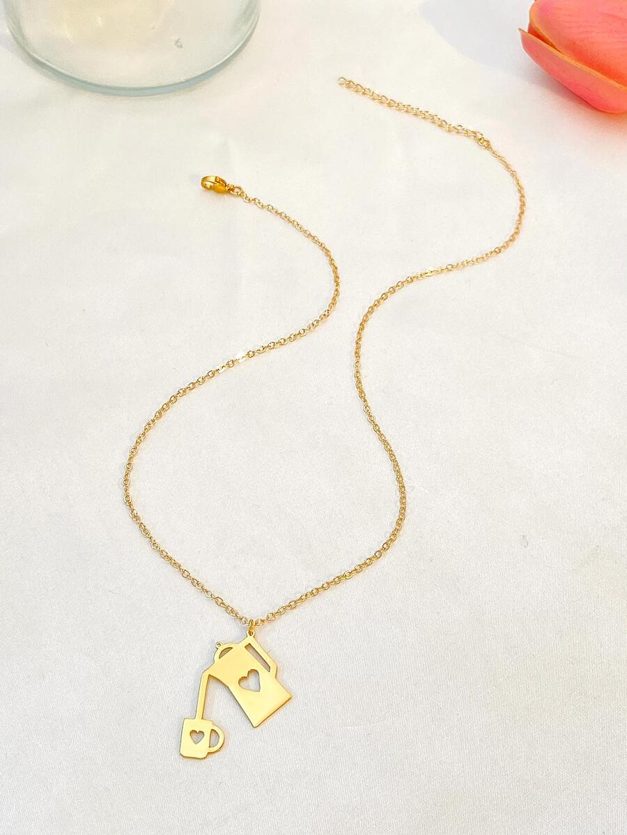 愛心細節項鍊 - 金黃色 - 查看 1