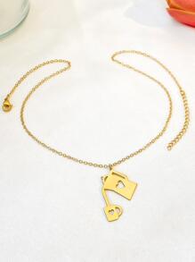 愛心細節項鍊 - 金黃色 - 查看 3