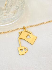 愛心細節項鍊 - 金黃色 - 查看 2