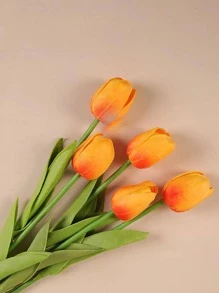 6入組人造鬱金香北歐風橘色假花適用於家庭裝飾 - 橘色 - 查看 1