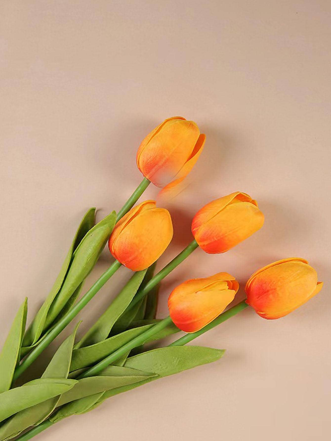 6入組人造鬱金香北歐風橘色假花適用於家庭裝飾 - 橘色 - 查看 1