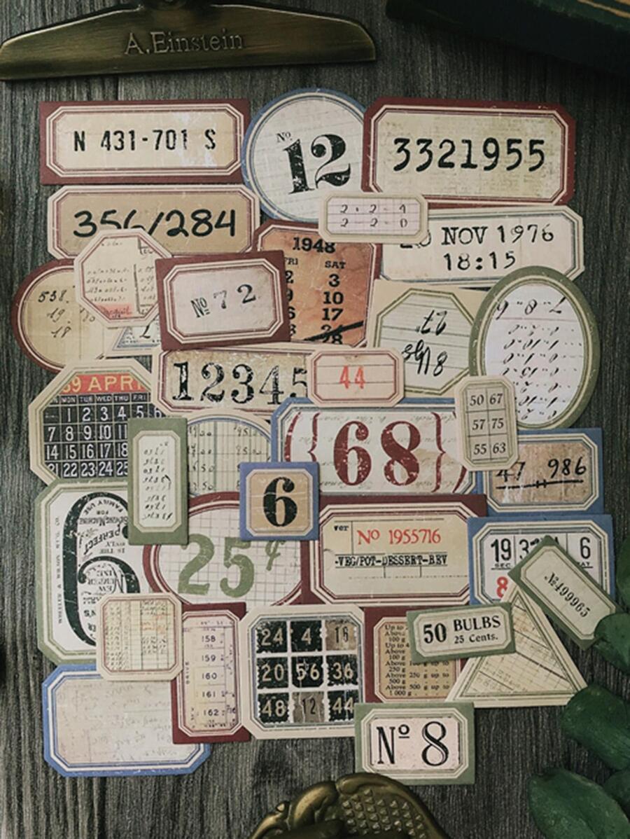 Back To School 47pcs Letter Graphic Sticker, Retro Paper Sticker, For DIY Scrapbooking