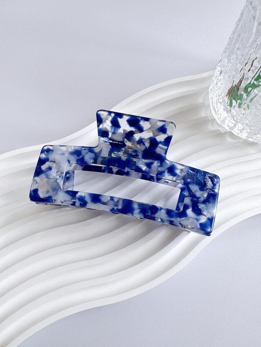 1入組女性圖案矩形休閒髮爪適用於日常生活 - 藍色 - 查看 1