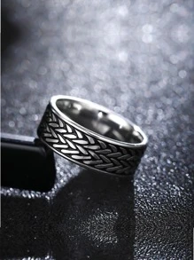 男士紋理金屬戒指日常裝飾打造時尚外觀 - 銀色 - 查看 6