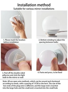 1 Pieza 10 Luces Led De Maquillaje Usb, Luz Ajustable De Tres Colores Para Espejo (sólo Bombillas, Espejo No Incluido) - Blanco - Ver 8