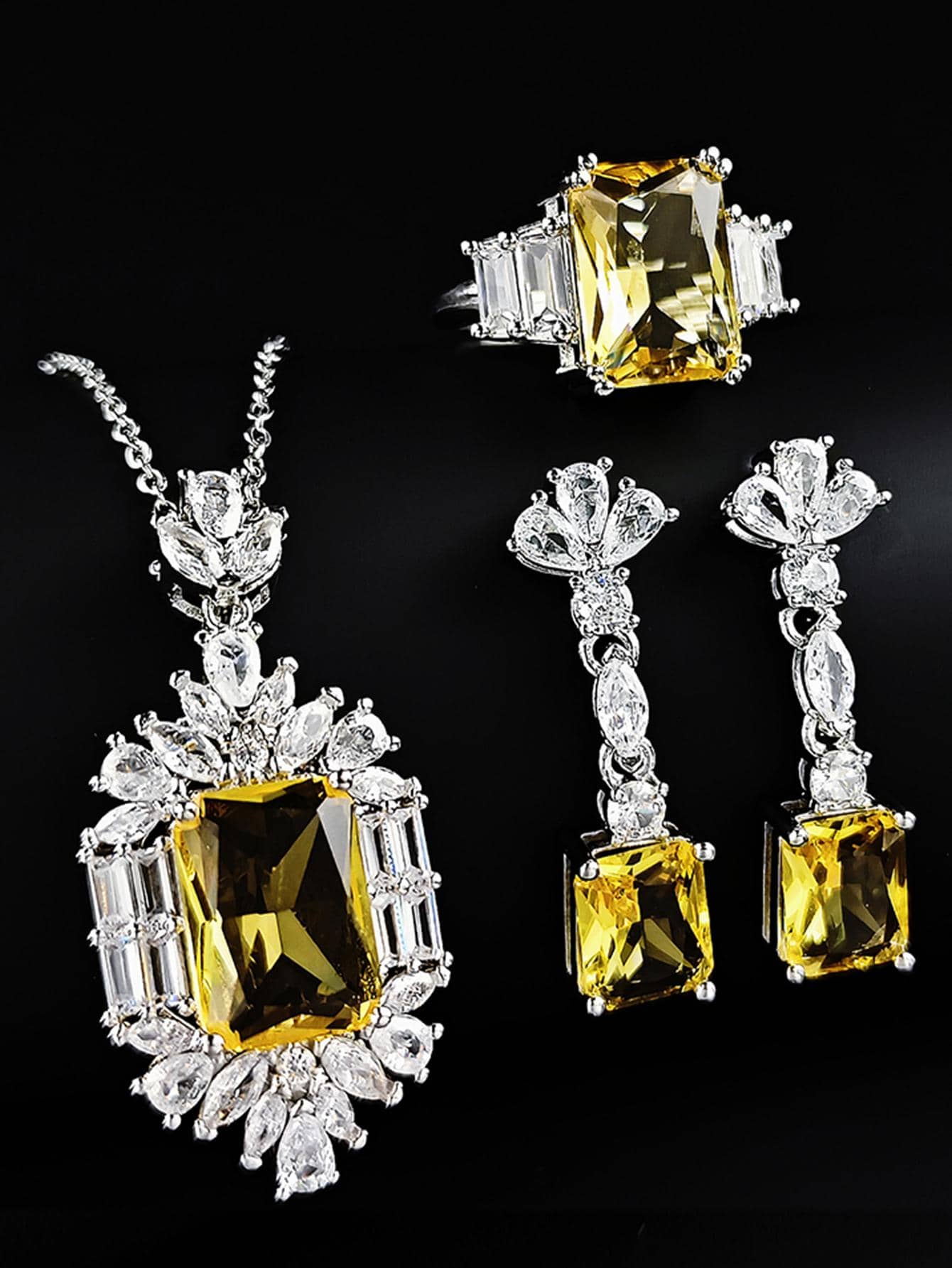 4pcs/set Cubic Zirconia Decor Jewelry Set - Yellow - View 1