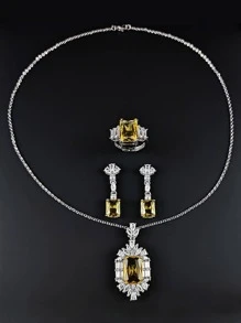 4pcs/set Cubic Zirconia Decor Jewelry Set - Yellow - View 3