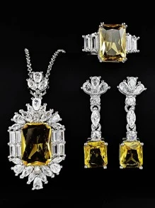4pcs/set Cubic Zirconia Decor Jewelry Set - Yellow - View 2
