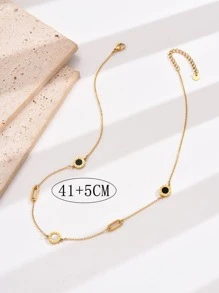 A French Fashion Stainless Steel Roman Numerals Collarbone Chain, Suitable For Women's Daily Wear - Yellow Gold - View 4