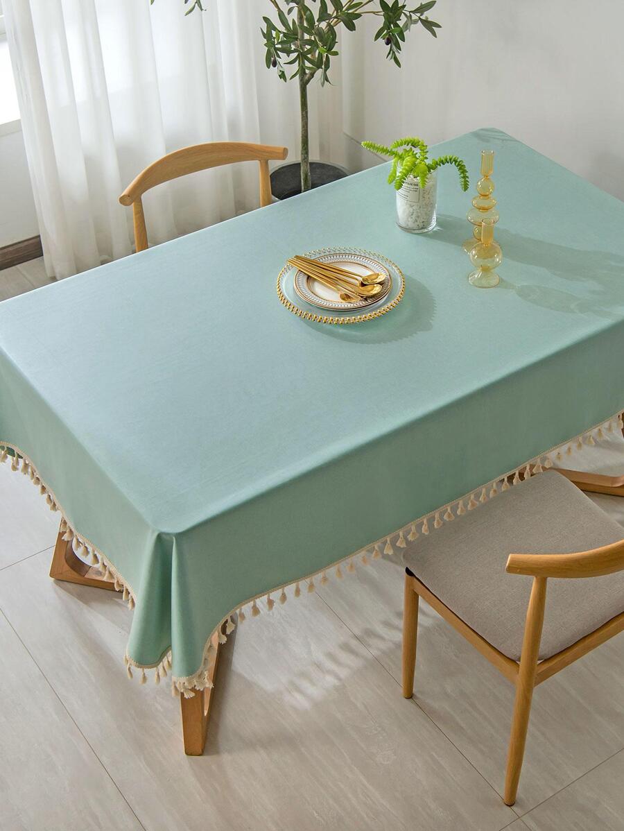 1 Khăn Trải Bàn Đồng Màu Đơn Giản Viền Ren Trang Trí Bàn Cho Bàn Ăn - Màu xanh Bạc hà - Xem 1