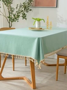 1 Khăn Trải Bàn Đồng Màu Đơn Giản Viền Ren Trang Trí Bàn Cho Bàn Ăn - Màu xanh Bạc hà - Xem 3