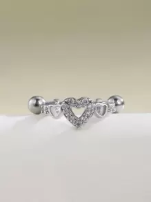 1 pieza Pendiente con adorno de corazón de circonita cúbica, San Valentín, Mamá, Madre, Día de la Madre, Regalo - Plateado - Ver 5