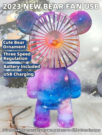 1入組卡通熊設計迷你風扇，現代戶外塑料手持風扇