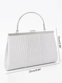 Fashionable Women's Evening Bag With Glittering Surface, Suitable For Parties, Banquet, Weddings, Dinners. Available In Silver, Black, & Gold With Handle And Chain Strap. - Silver - View 9