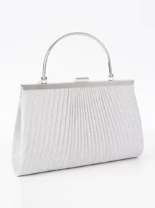 Fashionable Women's Evening Bag With Glittering Surface, Suitable For Parties, Banquet, Weddings, Dinners. Available In Silver, Black, & Gold With Handle And Chain Strap. - Silver - View 4