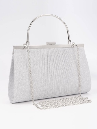 Fashionable Women's Evening Bag With Glittering Surface, Suitable For Parties, Banquet, Weddings, Dinners. Available In Silver, Black, & Gold With Handle And Chain Strap.