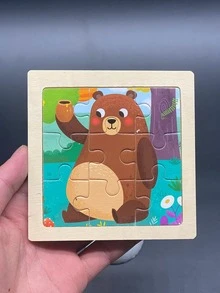 1入組木頭兒童可愛熊圖案七巧板適用於兒童