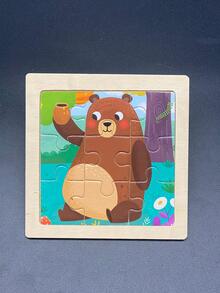 1入組木頭兒童可愛熊圖案七巧板適用於兒童