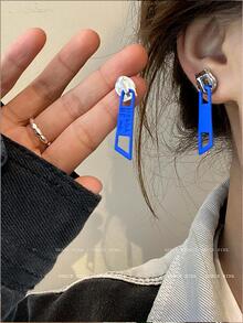 Bông tai thả dây kéo - màu xanh lá - Xem 3