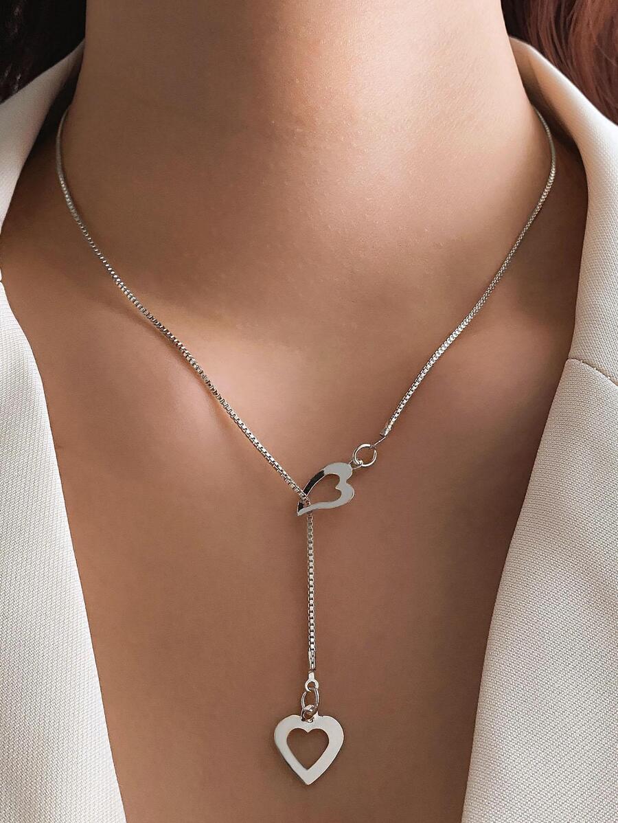 Collar en Y con accesorio de corazón - Plateado - Ver 1
