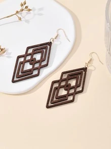 1 Cặp bông tai gỗ hình học rỗng đa dạng cho phụ nữ, phong cách tối giản giản dị retro - màu nâu - Xem 3