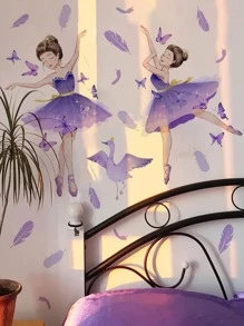 1 件人物图形墙贴，卡通女孩和羽毛印花墙贴，用于家居装饰，贴纸，墙贴，乙烯基贴花，用于家居装饰，春季装饰品让您的家焕然一新，Rama 装饰贴纸