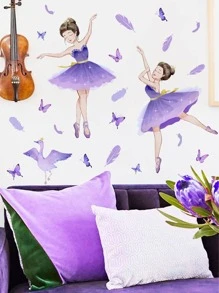 1 件人物图形墙贴，卡通女孩和羽毛印花墙贴，用于家居装饰，贴纸，墙贴，乙烯基贴花，用于家居装饰，春季装饰品让您的家焕然一新，Rama 装饰贴纸