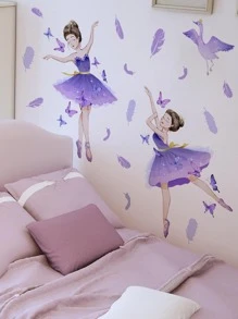 1 件人物图形墙贴，卡通女孩和羽毛印花墙贴，用于家居装饰，贴纸，墙贴，乙烯基贴花，用于家居装饰，春季装饰品让您的家焕然一新，Rama 装饰贴纸