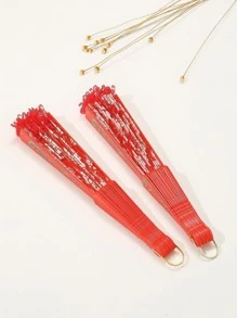 1入組花朵圖案手動復古蕾絲設計便攜折疊扇適用於跳舞 - 紅色 - 查看 3