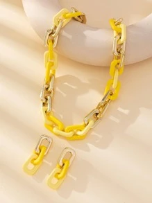 3 cái/bộ Bộ trang sức thiết kế dây chuyền hai tông màu - Nhiều màu - Xem 1