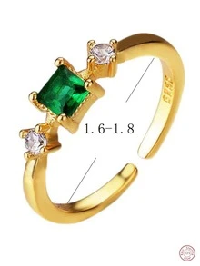 Green Cubic Zirconia Decor Sterling Silver Ring - Yellow Gold - View 2