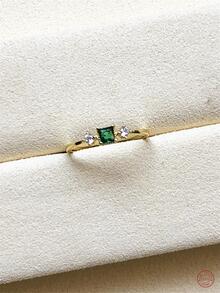 Green Cubic Zirconia Decor Sterling Silver Ring - Yellow Gold - View 3