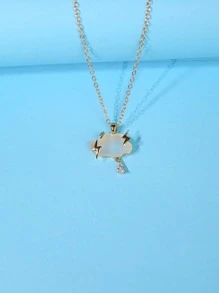 Cubic Zirconia Decor Cloud Pendant Necklace - Yellow Gold - View 4