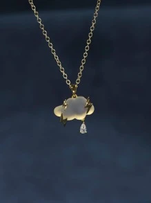 Cubic Zirconia Decor Cloud Pendant Necklace - Yellow Gold - View 1