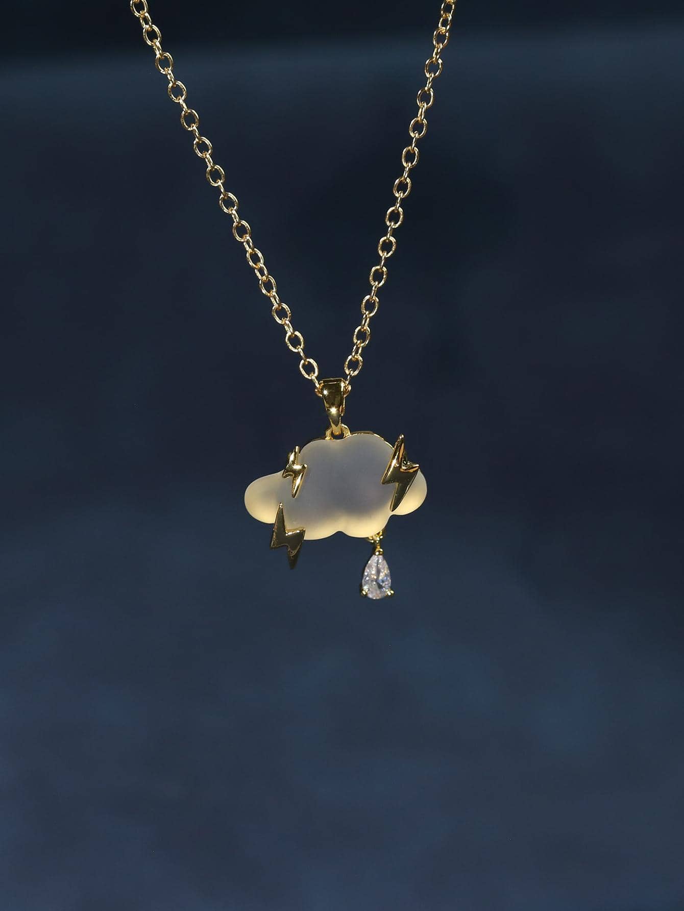 Cubic Zirconia Decor Cloud Pendant Necklace - Yellow Gold - View 1