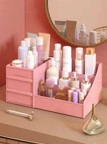 1pc Plastic Makeup Storage Box, Modern Pink Makeup Box For Storage - Pink - View 1