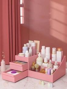 1pc Plastic Makeup Storage Box, Modern Pink Makeup Box For Storage - Pink - View 3