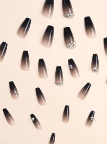 24 miếng đá giả hình quan tài dài đính đá Ombre, 1 miếng gel thạch, 1 miếng dũa móng, dụng cụ làm móng - Nhiều màu - Xem 5