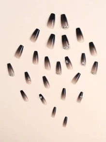 24 miếng đá giả hình quan tài dài đính đá Ombre, 1 miếng gel thạch, 1 miếng dũa móng, dụng cụ làm móng - Nhiều màu - Xem 4