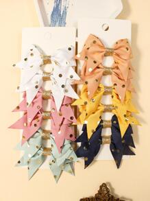 12入組女孩金屬質感波卡圓點蝴蝶結裝飾可愛髮夾適用於頭髮裝飾用品 - 彩色 - 查看 4