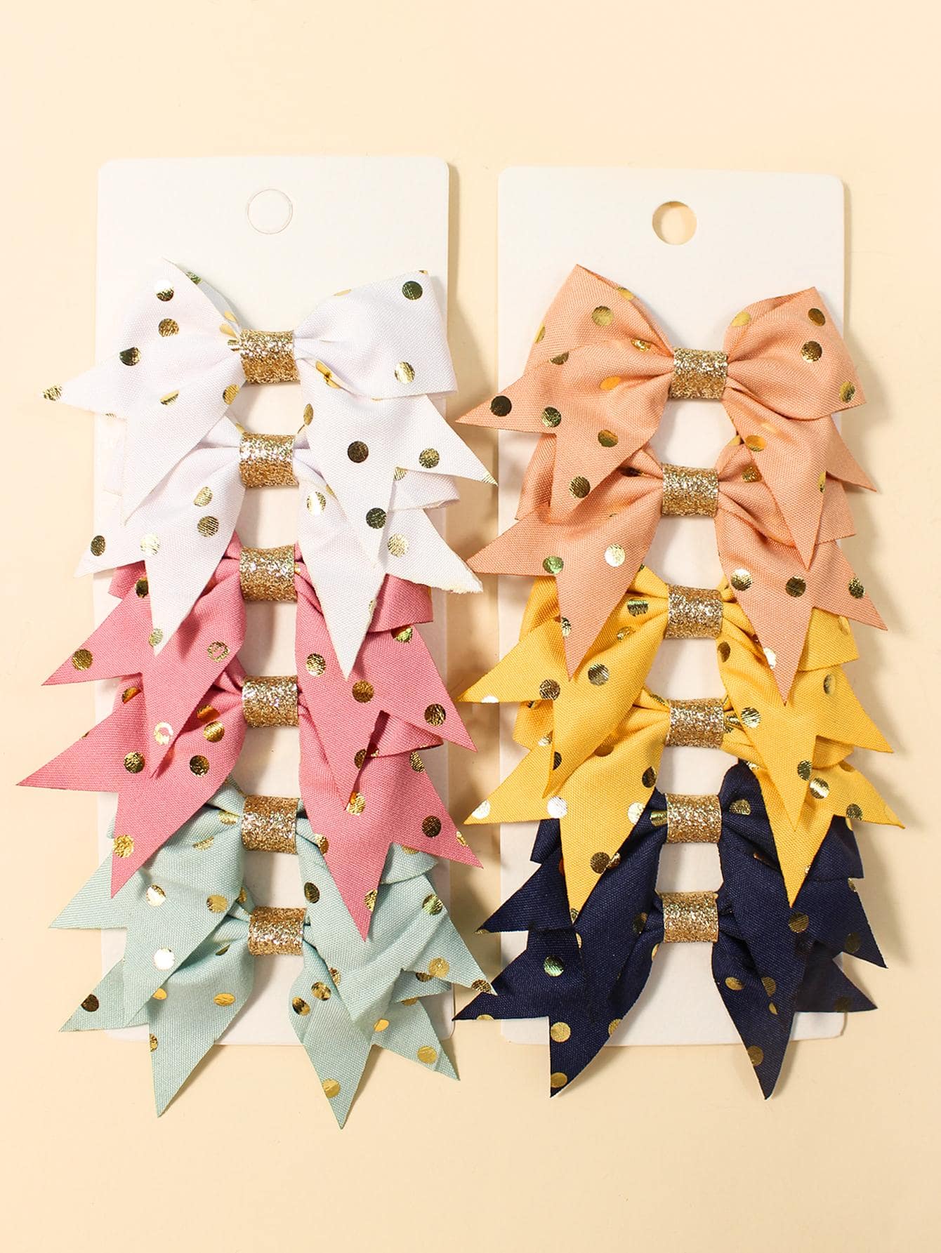 12入組女孩金屬質感波卡圓點蝴蝶結裝飾可愛髮夾適用於頭髮裝飾用品 - 彩色 - 查看 1