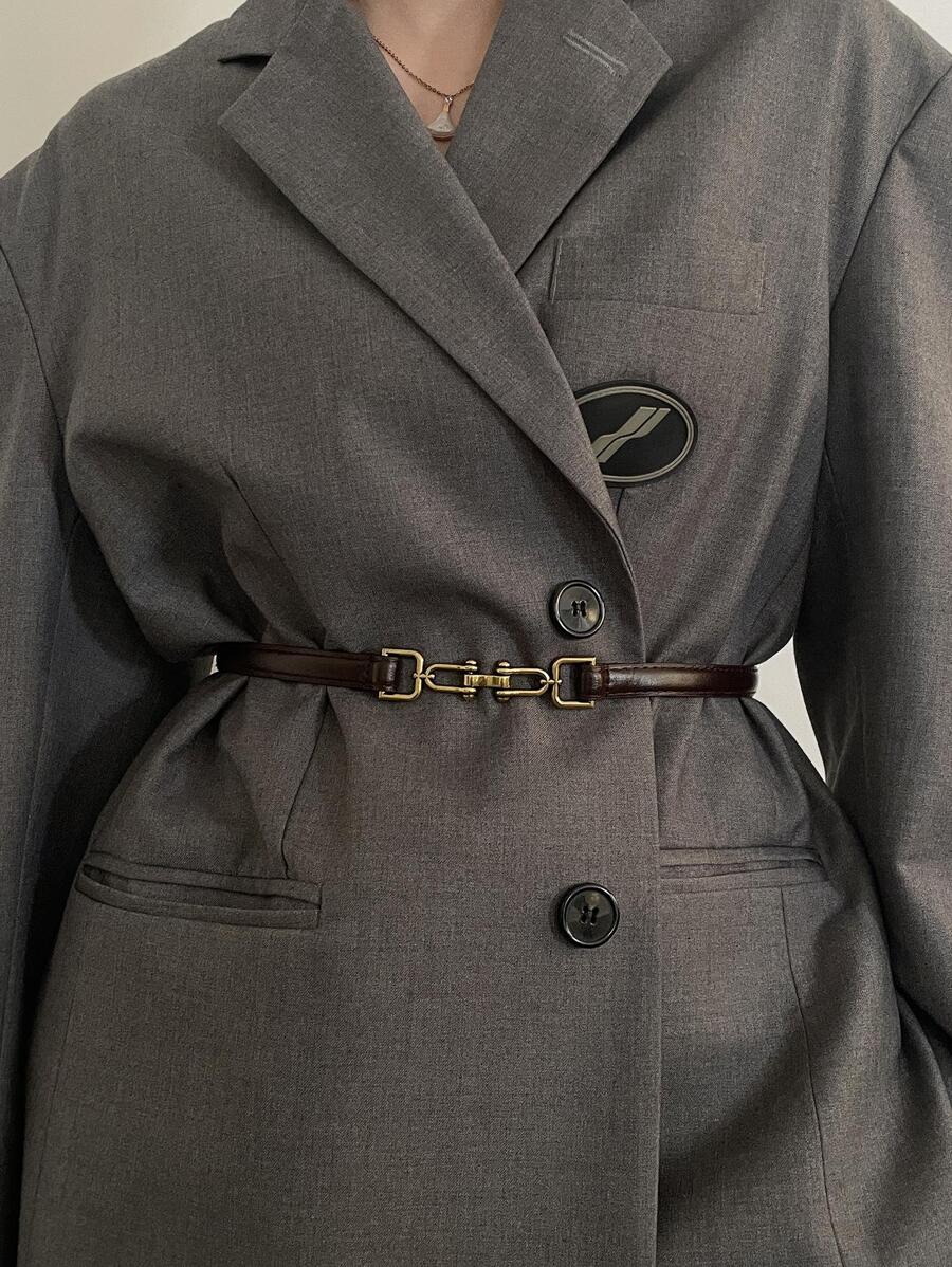 Street 1 件女士对称扣时尚腰带，适合日常装饰夏季、学校秋季、秋季、万圣节 - 咖啡棕 - 查看 1