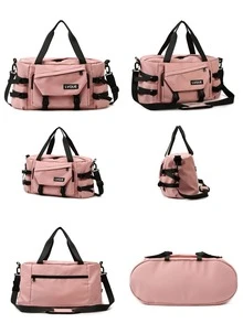 Pink Duffle Bag Large Capacity Wet Dry Pocket For Travel, Colorblock Gym Bag Double Handle For Sports - Pink - View 2