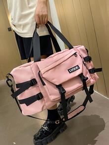 Pink Duffle Bag Large Capacity Wet Dry Pocket For Travel, Colorblock Gym Bag Double Handle For Sports - Pink - View 6