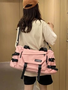 Pink Duffle Bag Large Capacity Wet Dry Pocket For Travel, Colorblock Gym Bag Double Handle For Sports - Pink - View 9