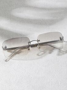 1pair Women Butterfly Decor Square Lens Rimless Fashionable Sunglasses For Summer