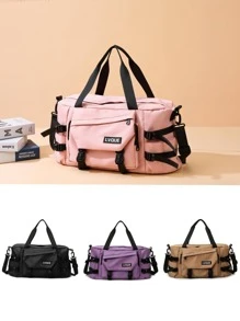 Pink Duffle Bag Large Capacity Wet Dry Pocket For Travel, Colorblock Gym Bag Double Handle For Sports - Pink - View 1