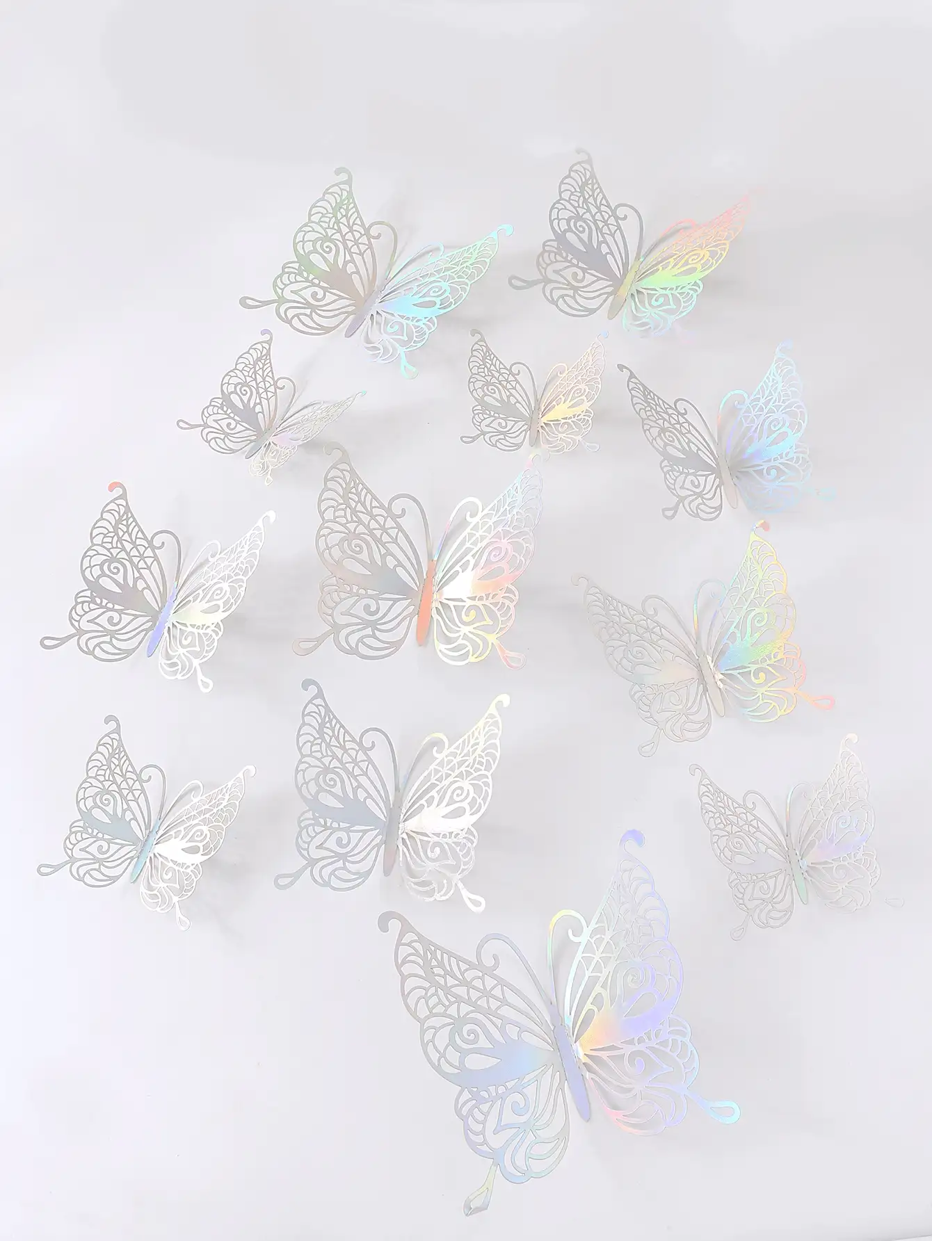 12 件 3D 镂空和激光全息蝴蝶纸墙贴，用于装饰，创意自粘 3D 蝴蝶家居墙饰，闪亮可爱蛋糕装饰，派对用品，创意设计蝴蝶贴纸美化提升幸福感墙贴，适用于婚礼和派对，办公室装饰，学校装饰，周年纪念、情人节、加州的礼物装饰，贴纸，墙贴花，用于家居装饰的乙烯基贴花，春季装饰物品让您的家焕然一新，拉玛装饰贴纸学校惊喜宿舍装饰返校房间装饰学校用品 - 彩色 - 查看 2